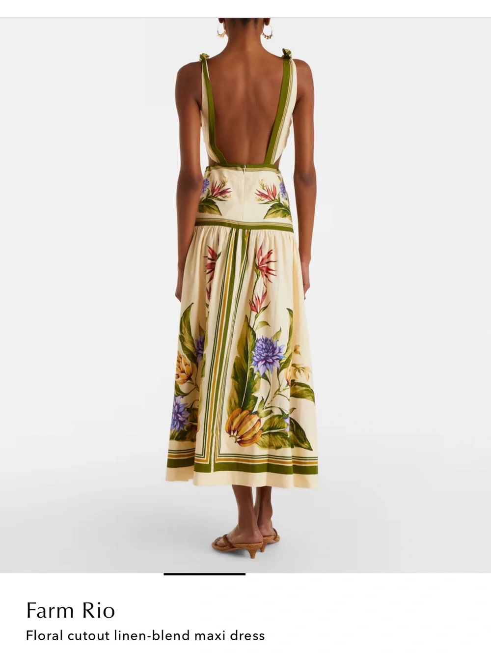 FARM Rio Cream Maxi Dress with Green Trim and Floral Print - Picture 4 of 7